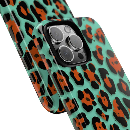 Teal & Rust Leopard Phone Case — Tough Protective Animal Print