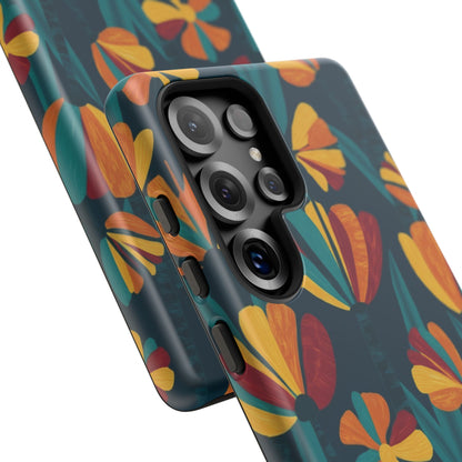 Floral Retro Teal Tough Phone Case — Vibrant Orange & Mustard Blooms