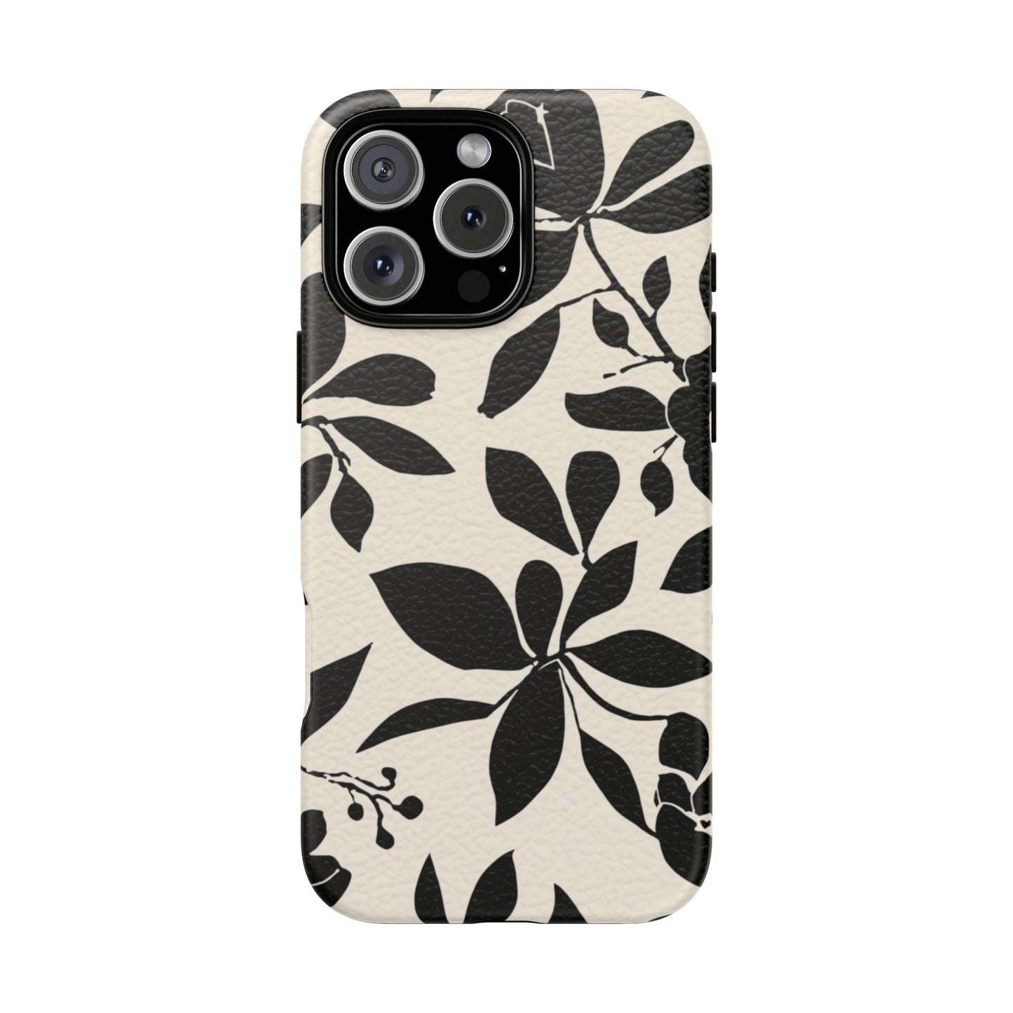 Black Floral Pattern Phone Case — Monochrome Botanical Tough Case