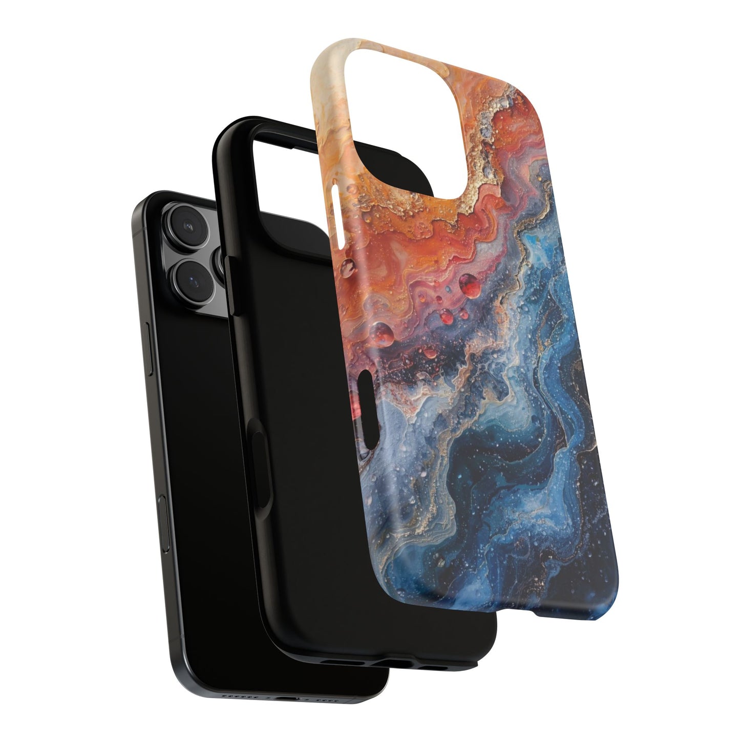 Marbled Galaxy Tough Phone Case — Abstract Blue & Coral Protective Cover