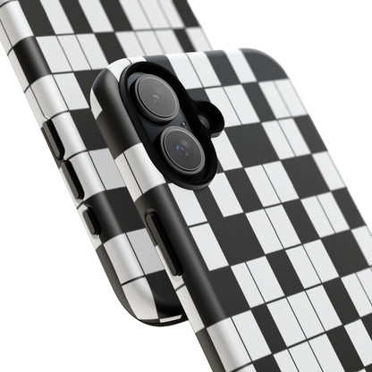 Crossword Grid Phone Case — Black & White Puzzle Pattern Tough Phone Cover