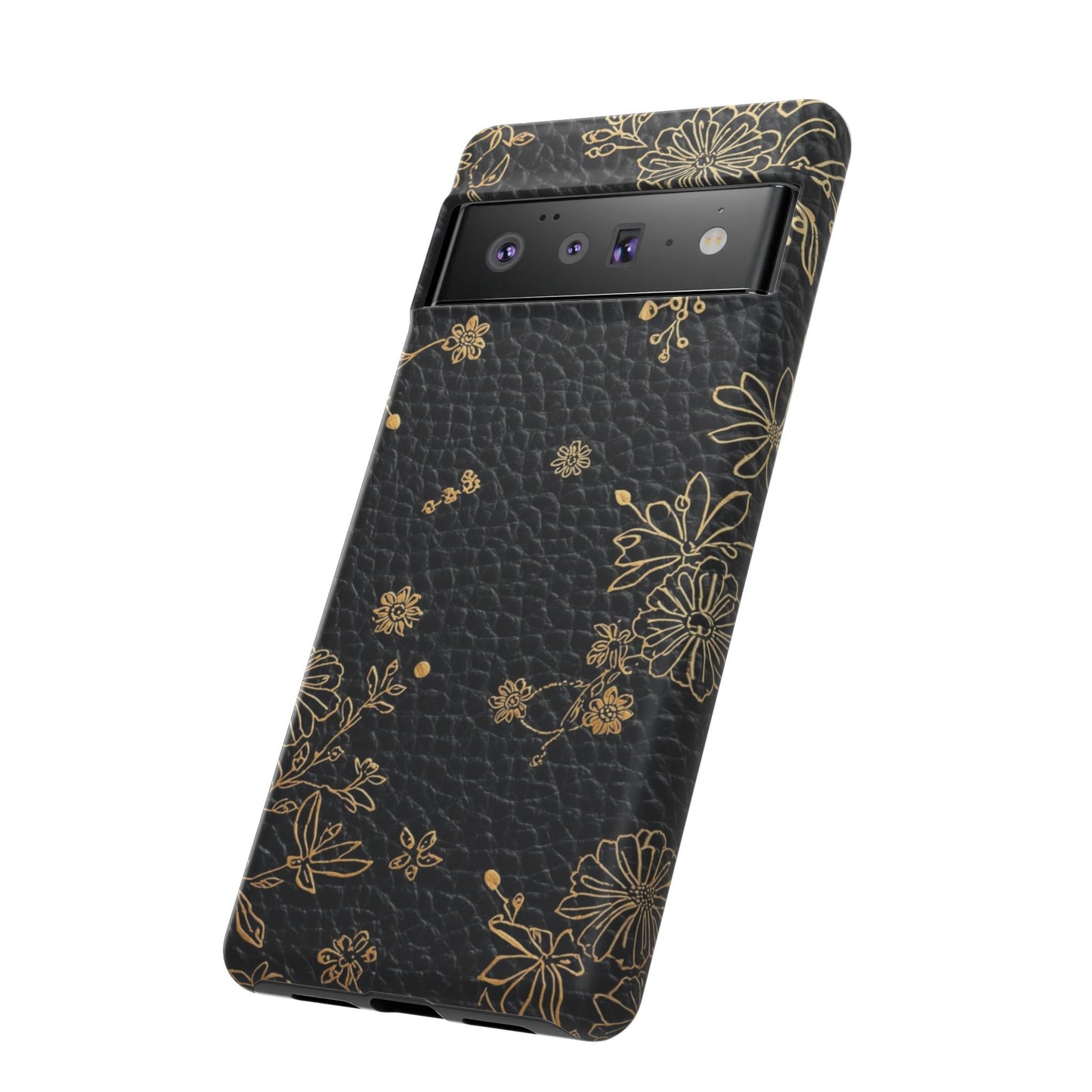 Floral Gold Foil Leather Texture Tough Phone Case