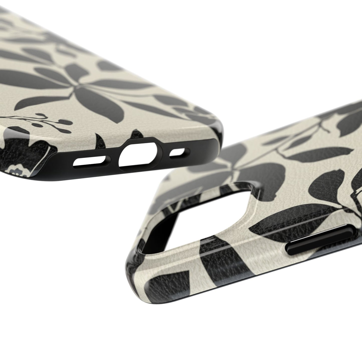 Tough Phone Case — Black Floral Silhouette Protective Cover