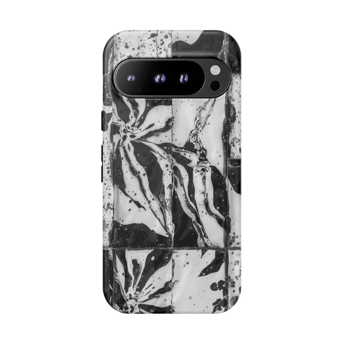Monochrome Tile Floral Tough Phone Case