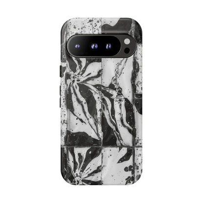 Monochrome Tile Floral Tough Phone Case