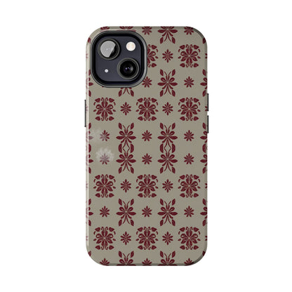 Tough Phone Case — Vintage Red Floral Pattern Protective Cover