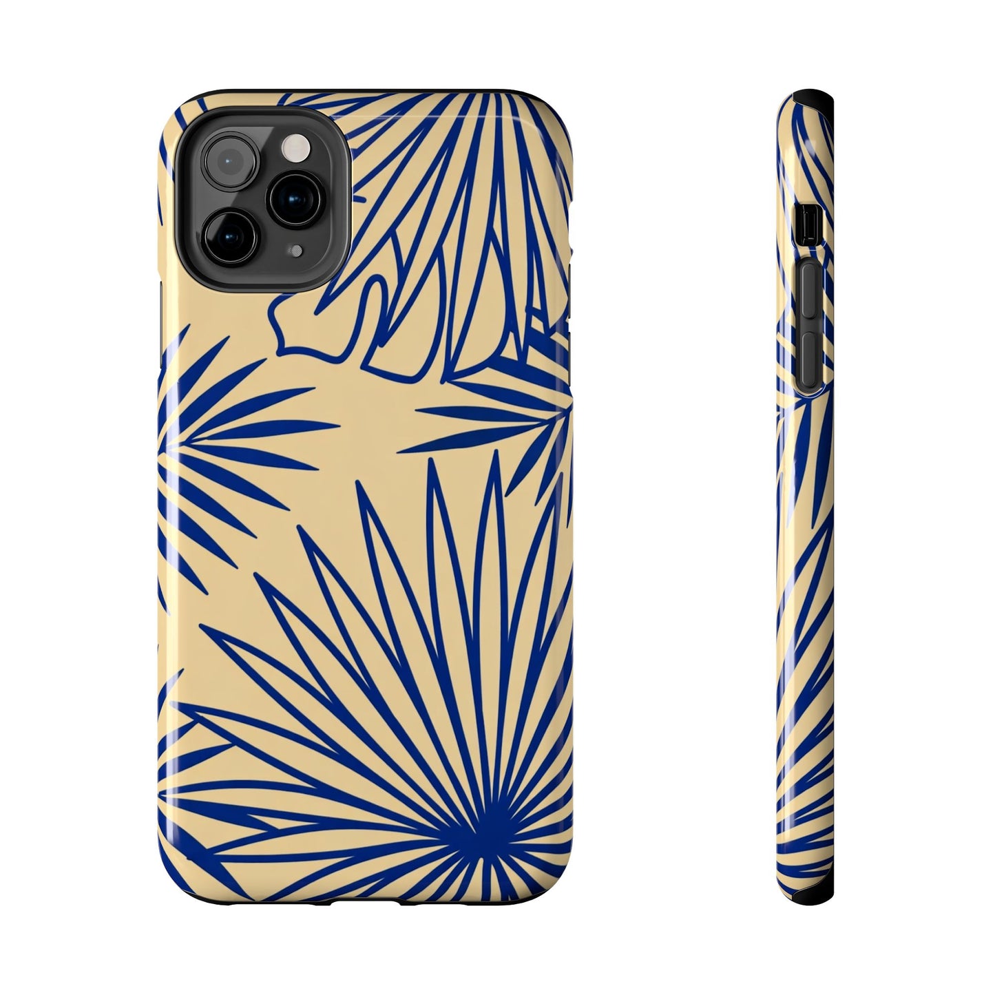 Tropical Palm Pattern Tough Phone Case — Navy Blue Fan Leaves on Sand