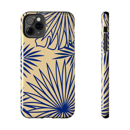 Tropical Palm Pattern Tough Phone Case — Navy Blue Fan Leaves on Sand