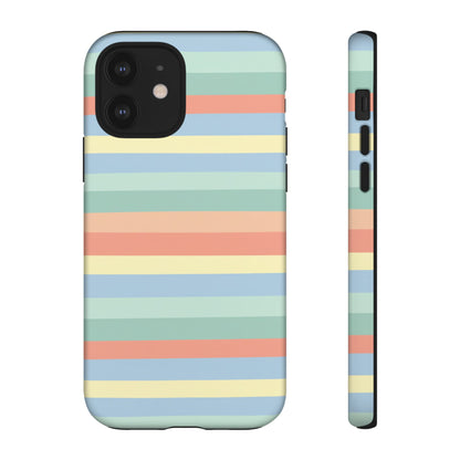 Pastel Striped Phone Case — Retro Horizontal Multi-Color Tough Case