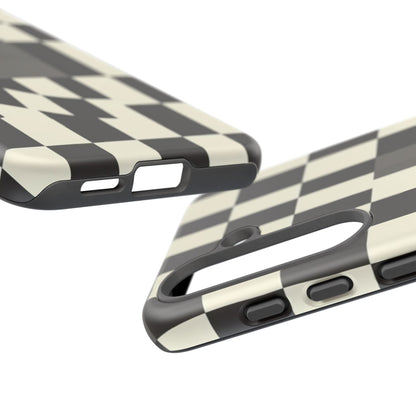Checkerboard Wave Phone Case — Black & Cream Graphic Tough Case