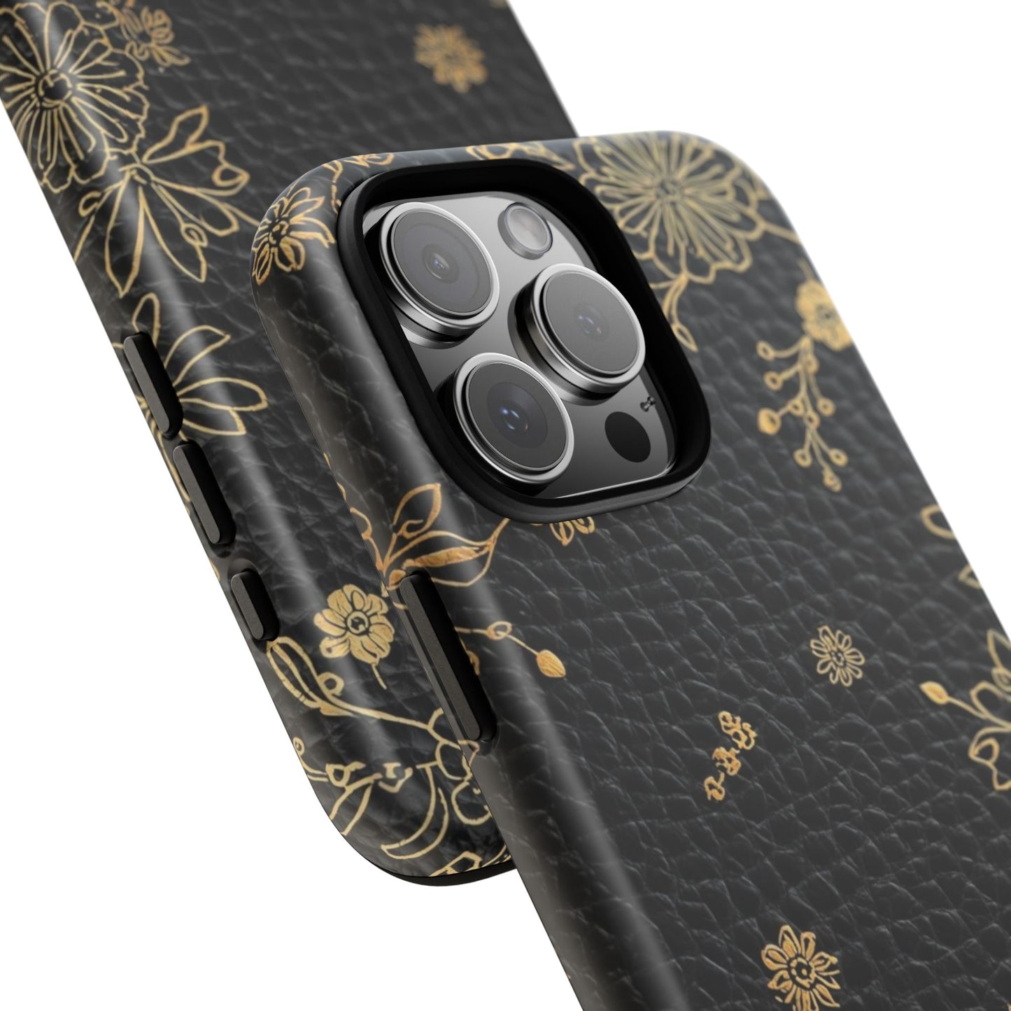 Floral Gold Foil Leather Texture Tough Phone Case
