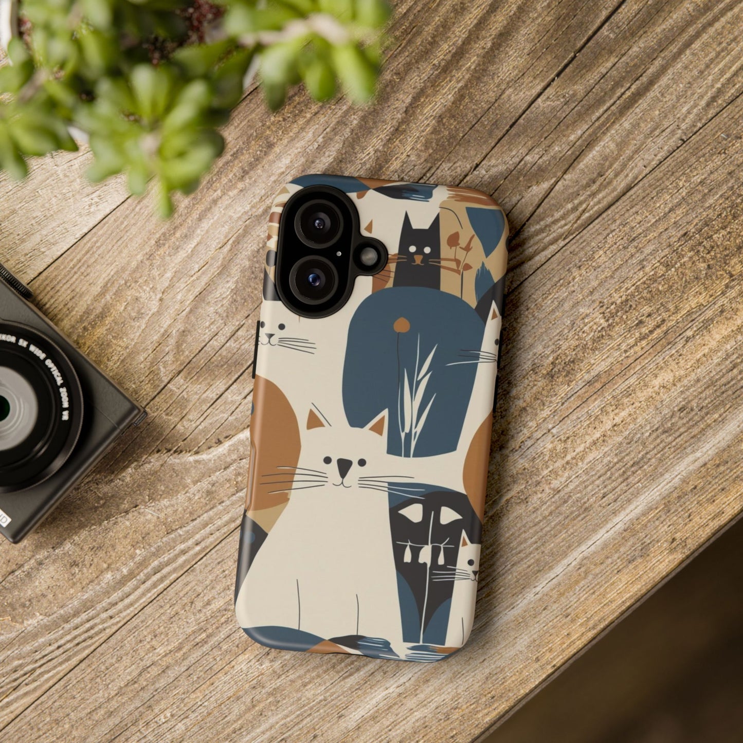 Cat Pattern Phone Case – Retro Abstract Cats Protective iPhone Cover