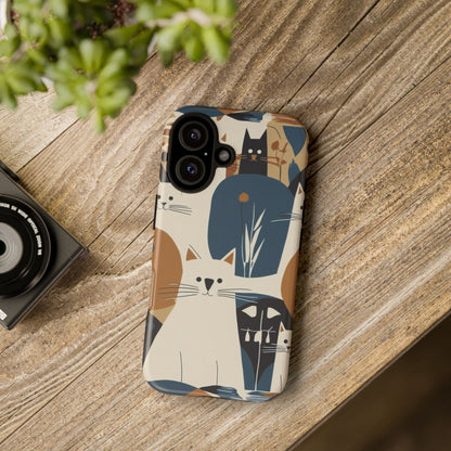 Cat Pattern Phone Case – Retro Abstract Cats Protective iPhone Cover