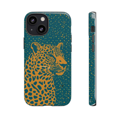 Leopard Spotlight Phone Case — Teal Gold Animal Print Protective Cover