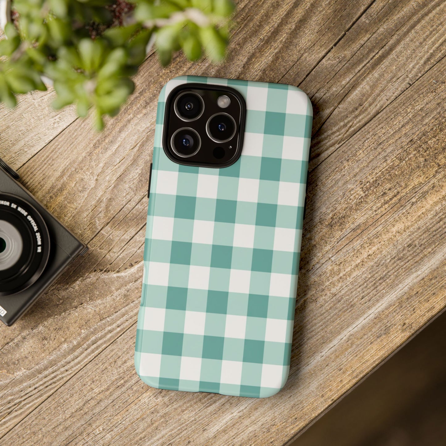 Mint Green Buffalo Check Tough Phone Case — Durable Plaid Protective Cover