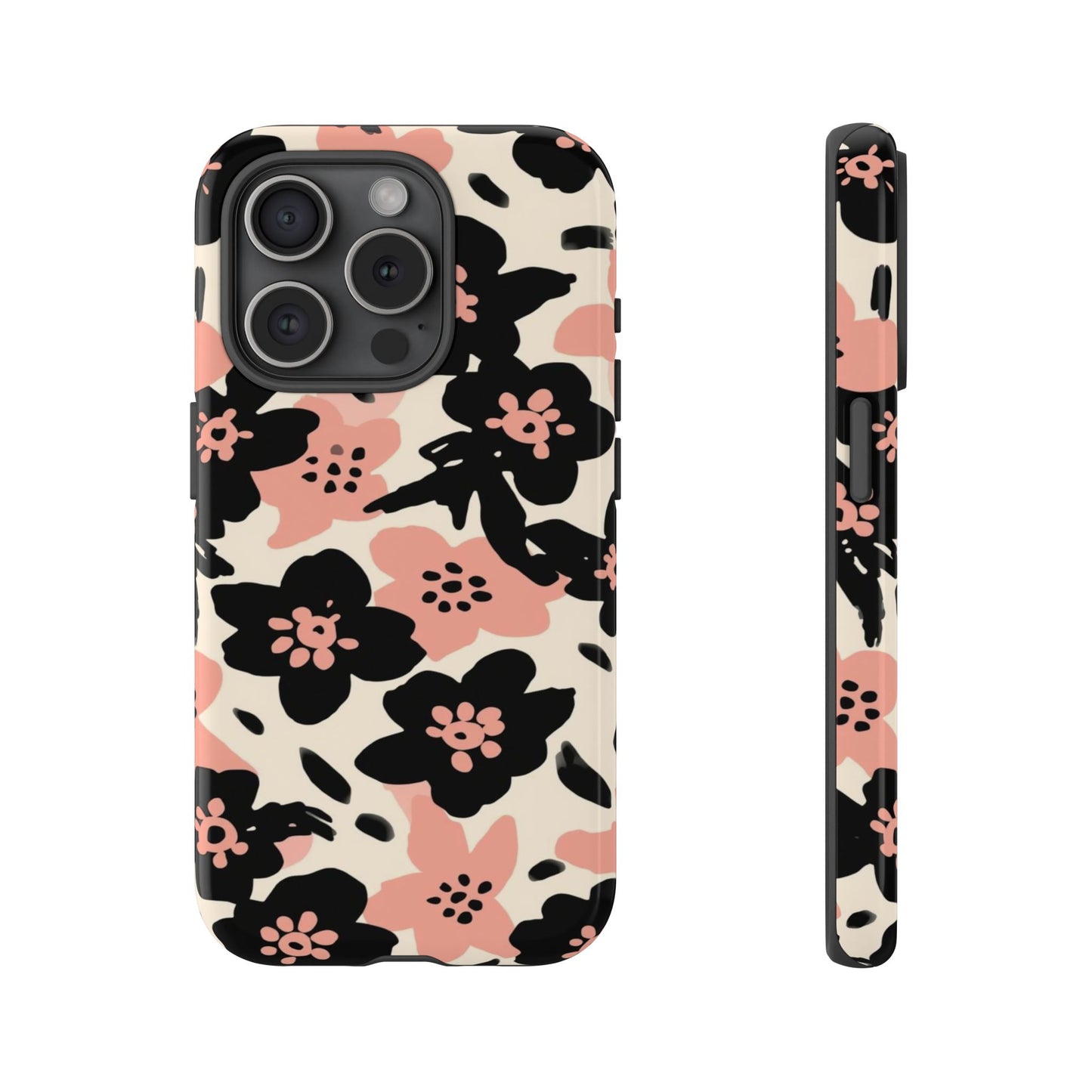 Floral Phone Case — Pink & Black Retro Blossom Protective Cover