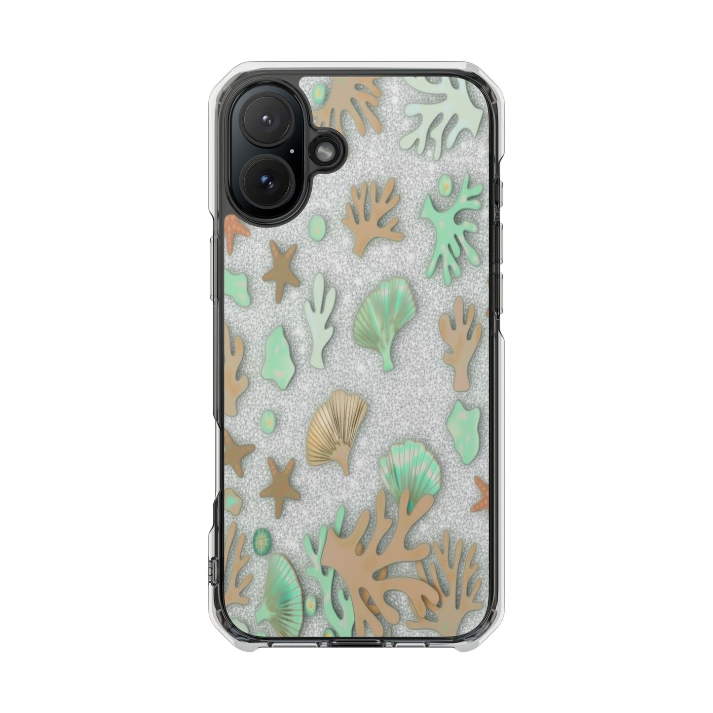 Clear Magnetic Phone Case — Sea Shell & Coral Glitter Design