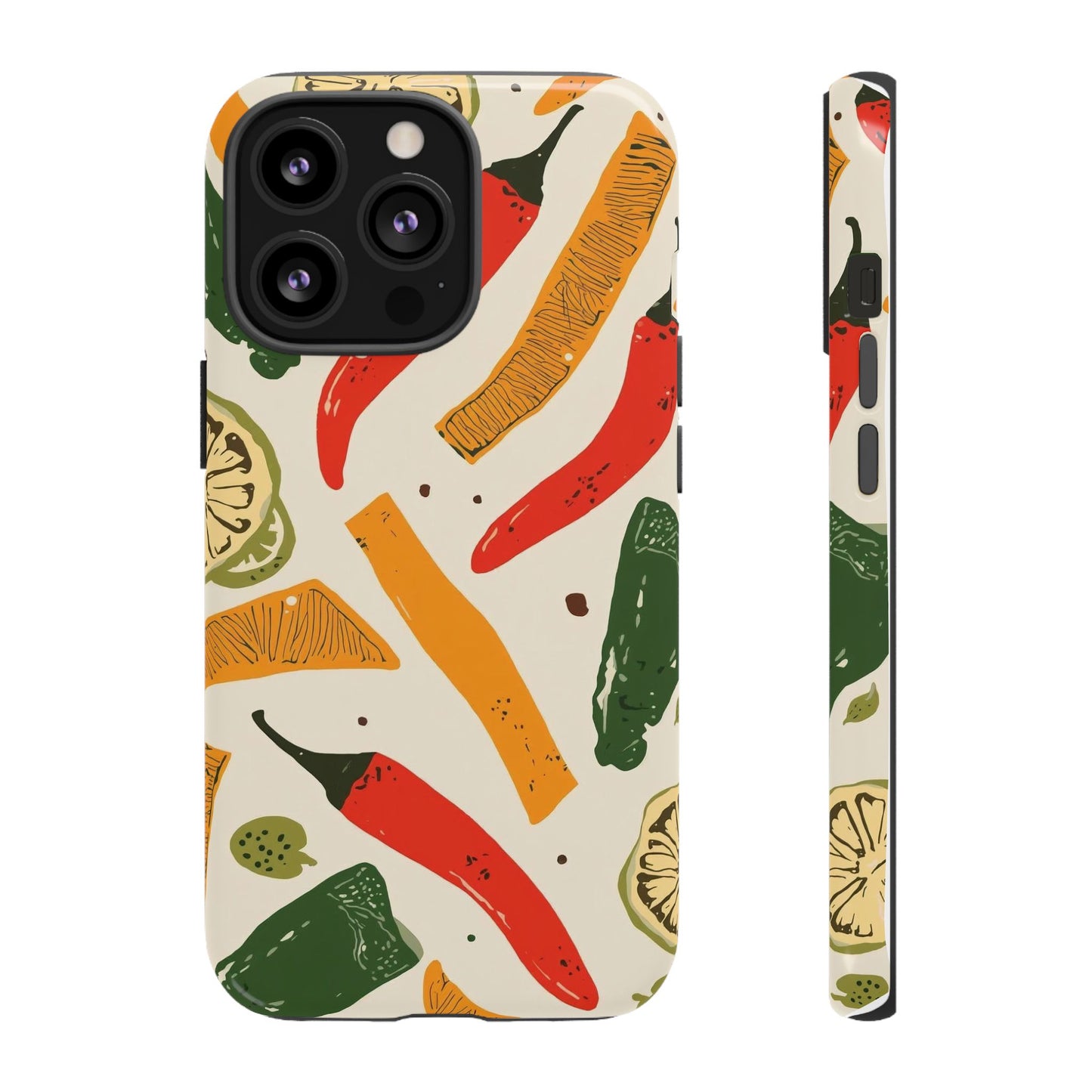 Spicy Peppers Phone Case – Colorful Chili, Lime & Citrus Pattern