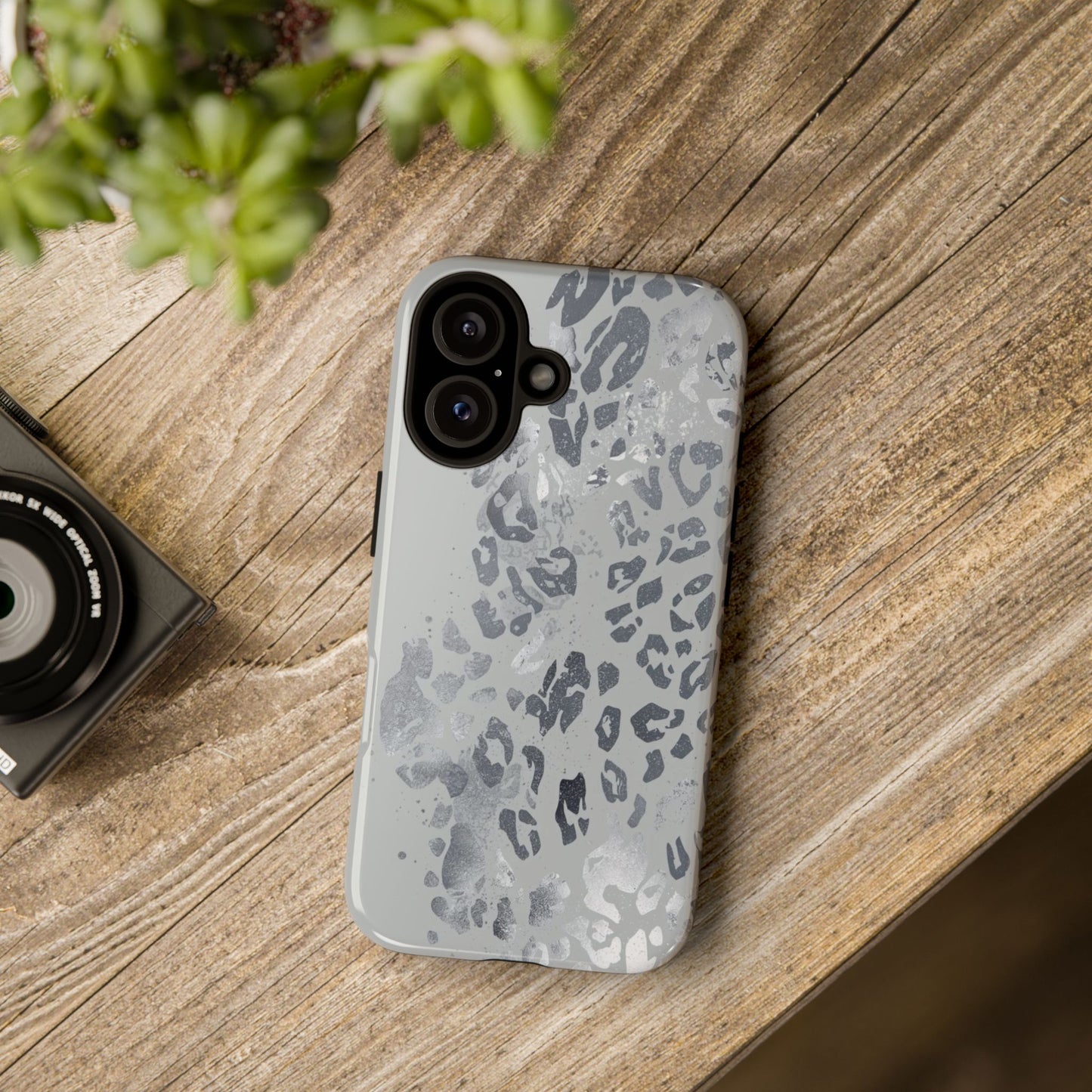 Gray Leopard Print Tough Phone Case
