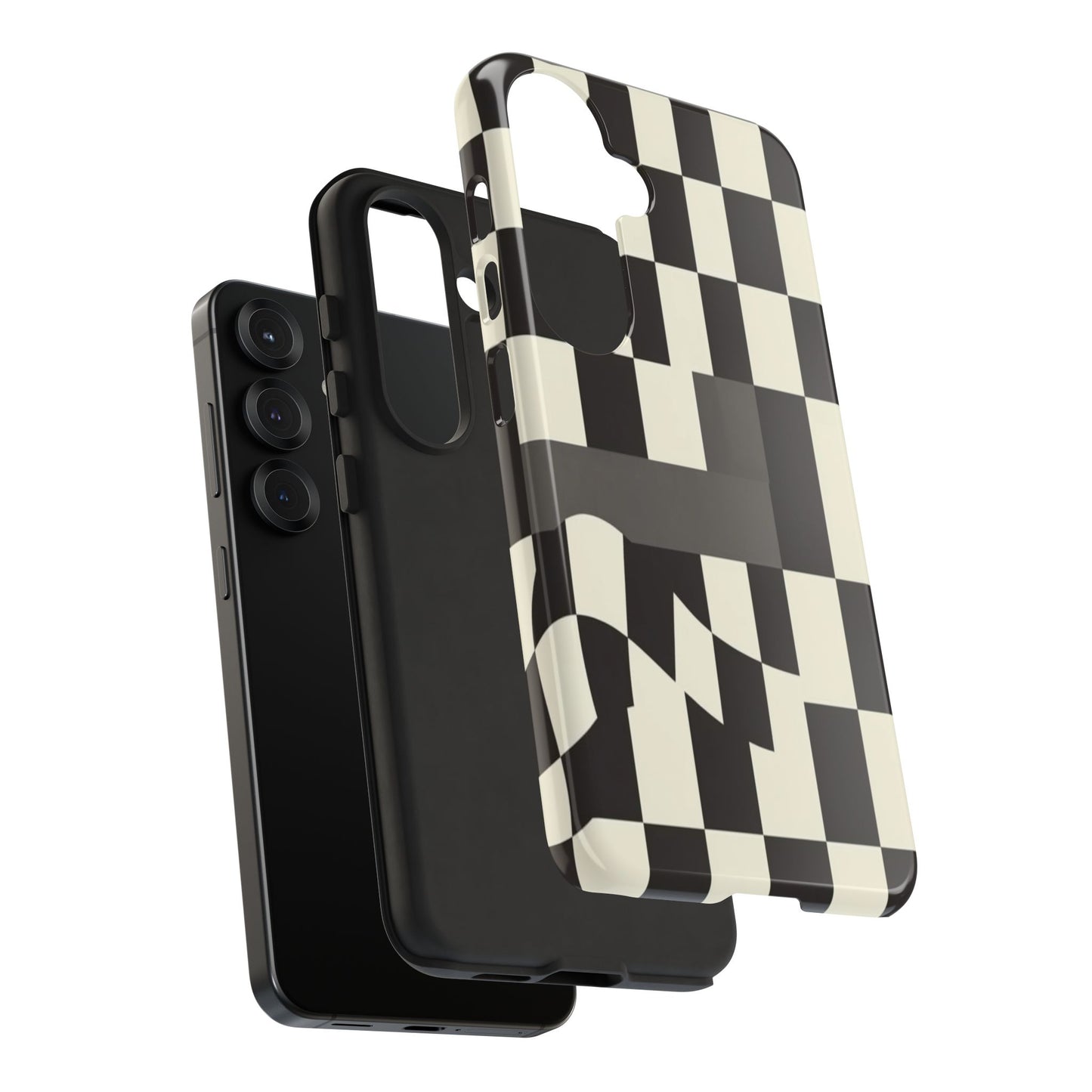 Checkerboard Wave Phone Case — Black & Cream Graphic Tough Case