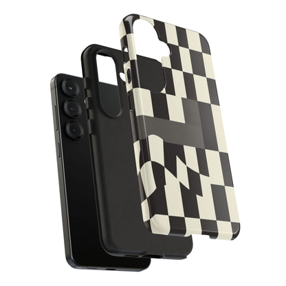 Checkerboard Wave Phone Case — Black & Cream Graphic Tough Case