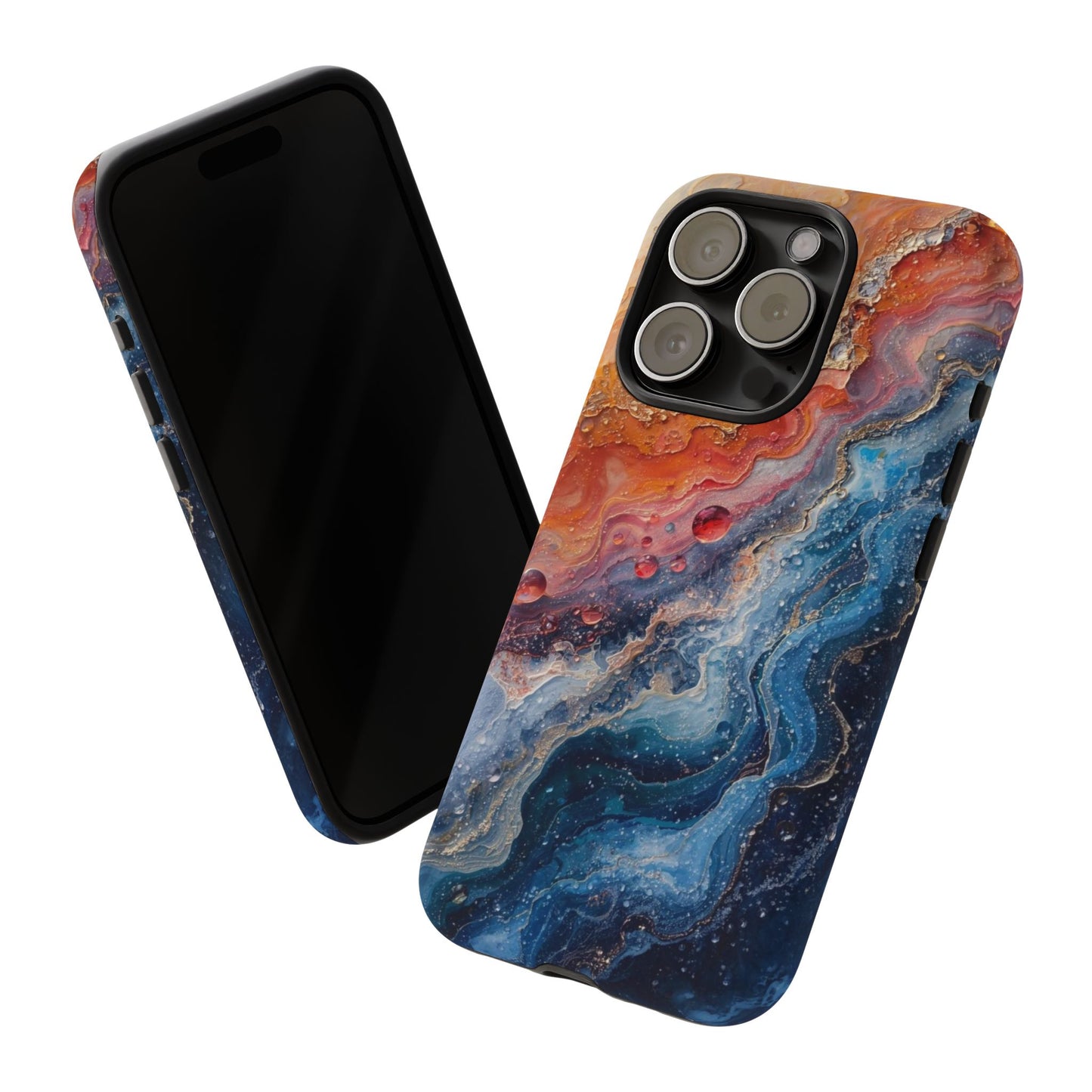 Marbled Galaxy Tough Phone Case — Abstract Blue & Coral Protective Cover