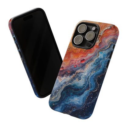 Marbled Galaxy Tough Phone Case — Abstract Blue & Coral Protective Cover