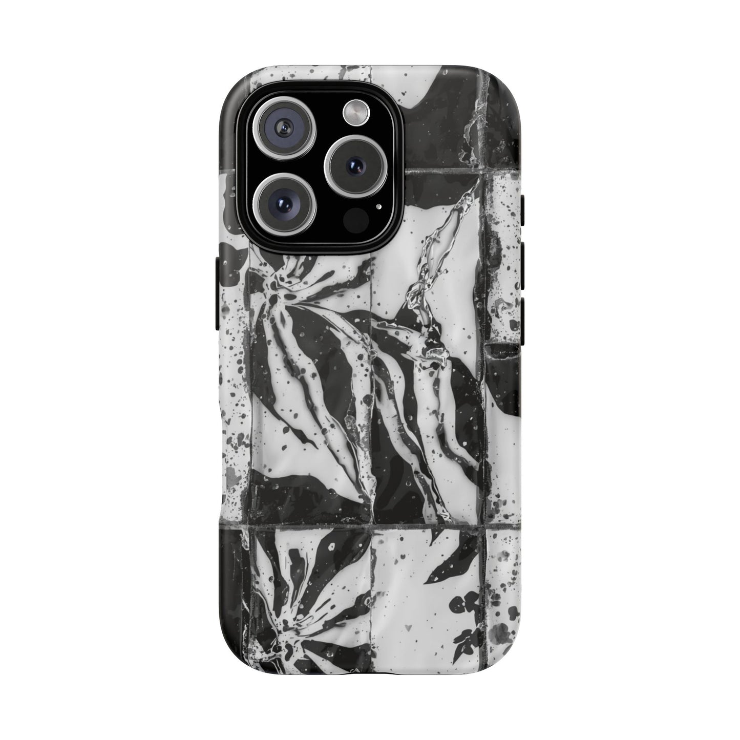 Monochrome Tile Floral Tough Phone Case