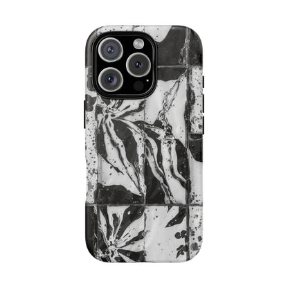 Monochrome Tile Floral Tough Phone Case