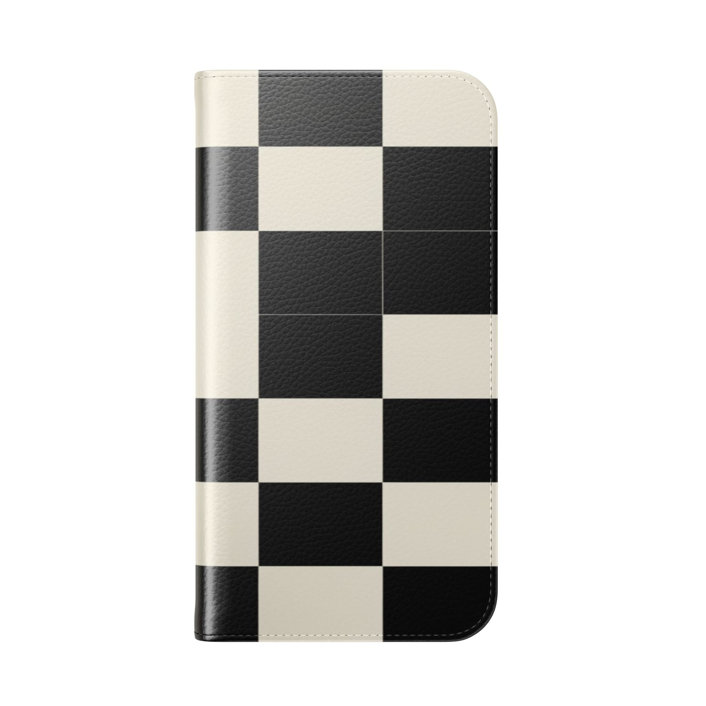 Checkered Flip Phone Case – Black & Cream Retro Grid Wallet Case