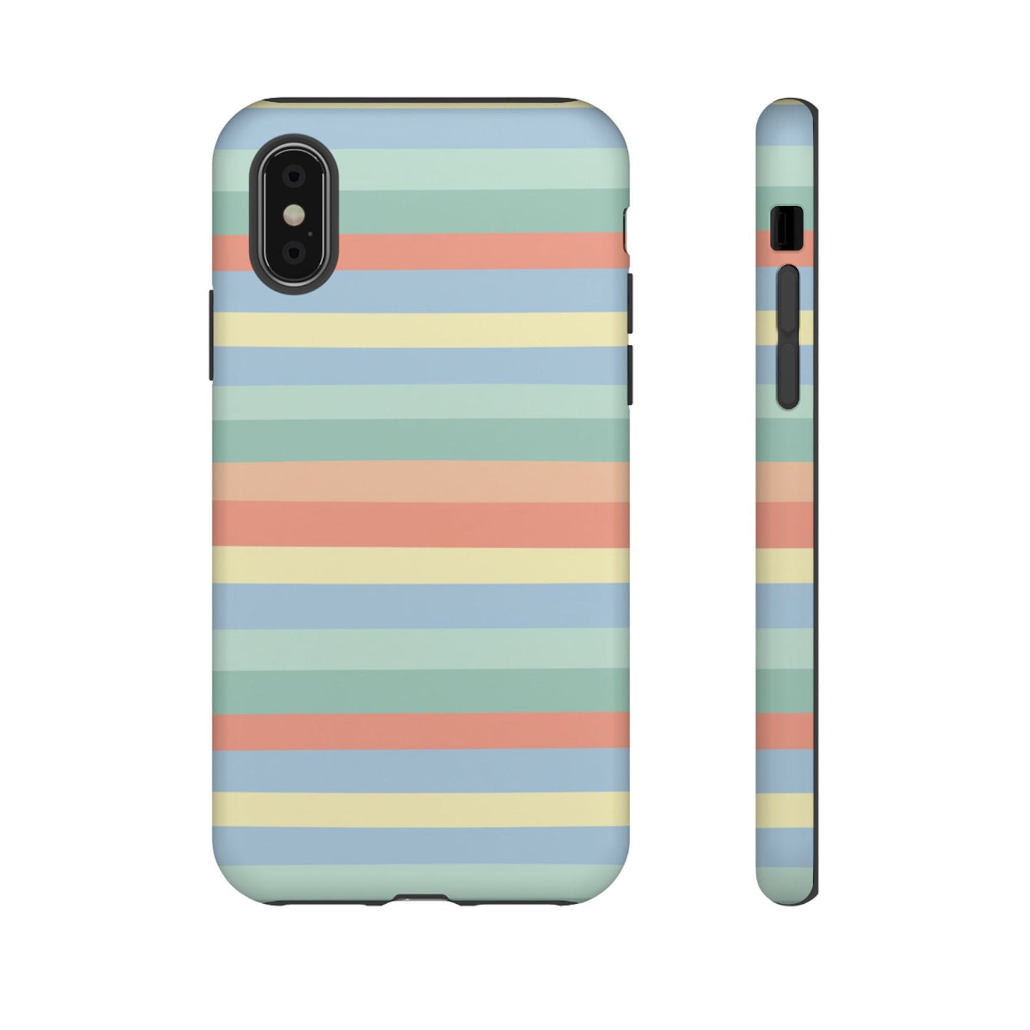 Pastel Striped Phone Case — Retro Horizontal Multi-Color Tough Case