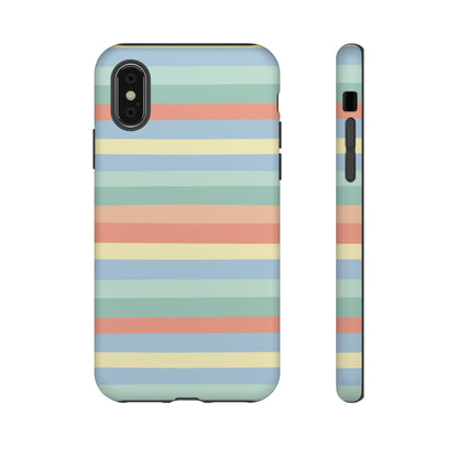 Pastel Striped Phone Case — Retro Horizontal Multi-Color Tough Case