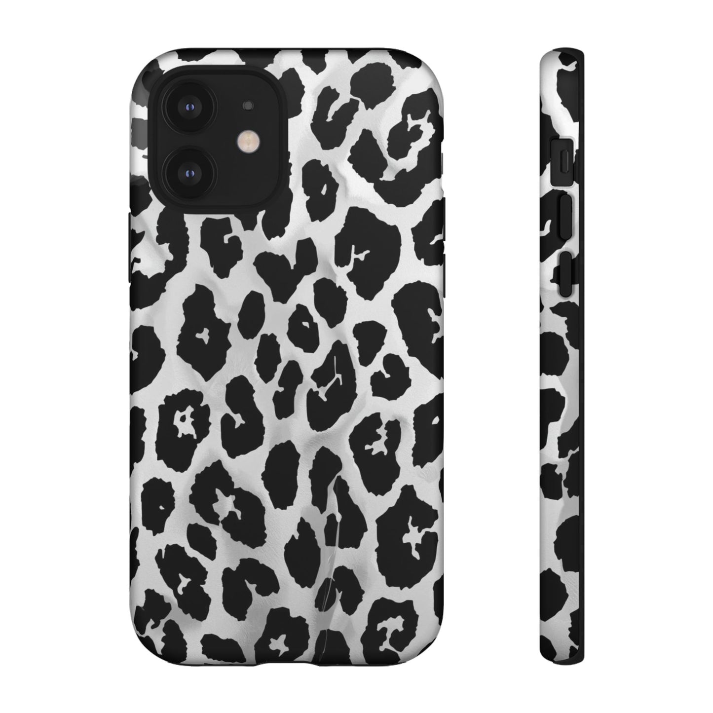 Leopard Print Tough Phone Case – Black & White Animal Pattern Protective Cover