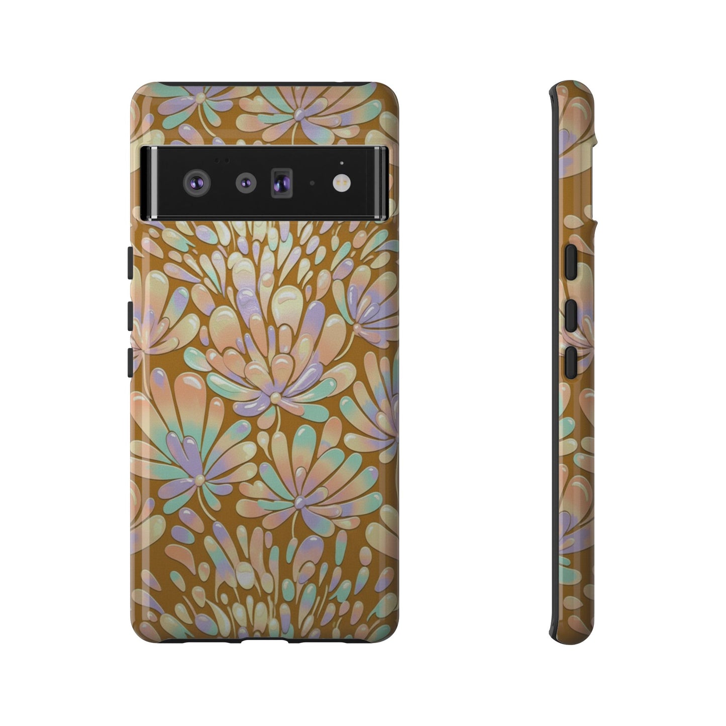Floral Burst Tough Phone Case – Gold Pastel Botanical Protection