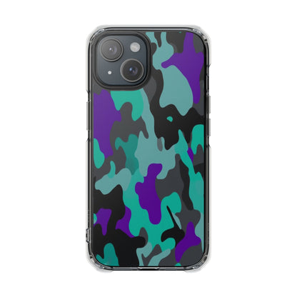 Camouflage Clear Magnetic Impact Phone Case — Teal & Purple Camo