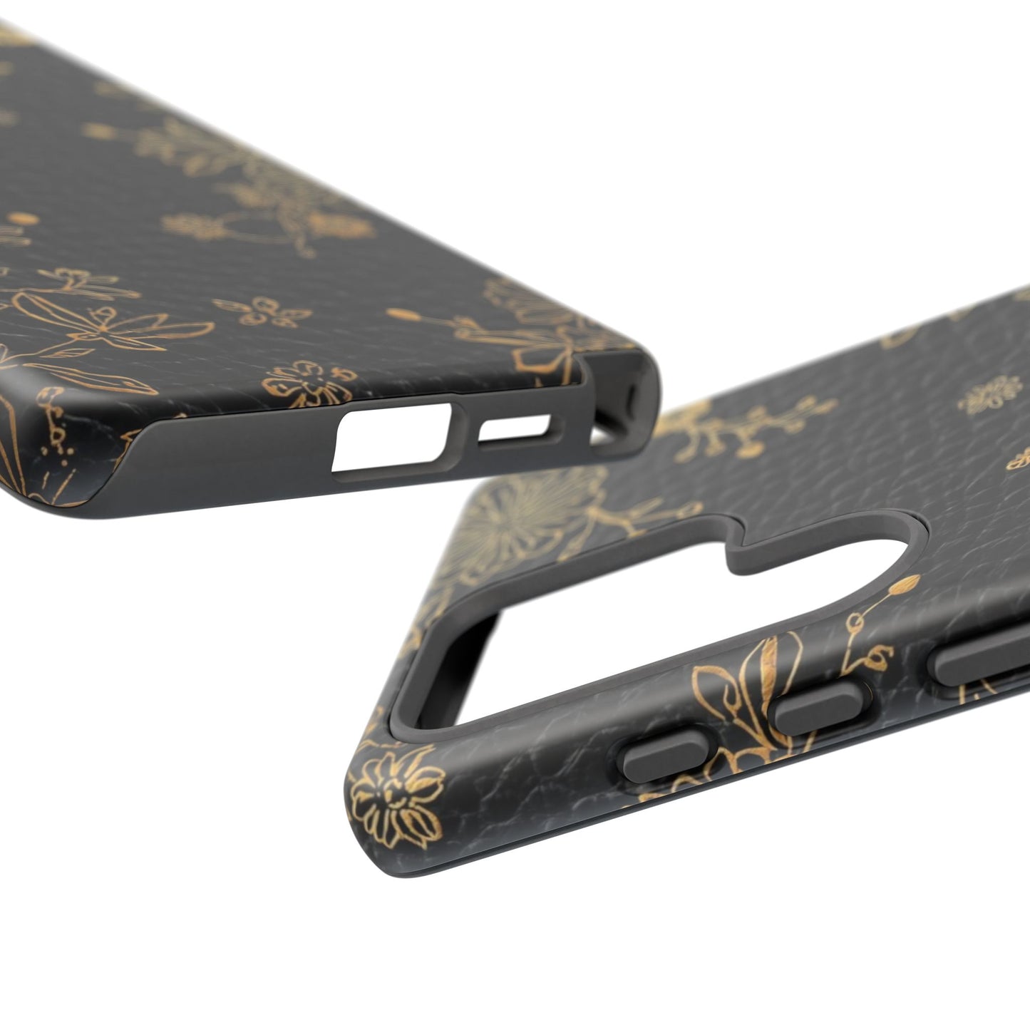 Floral Gold Foil Leather Texture Tough Phone Case