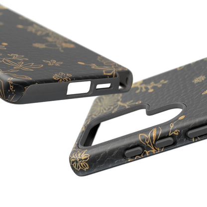 Floral Gold Foil Leather Texture Tough Phone Case