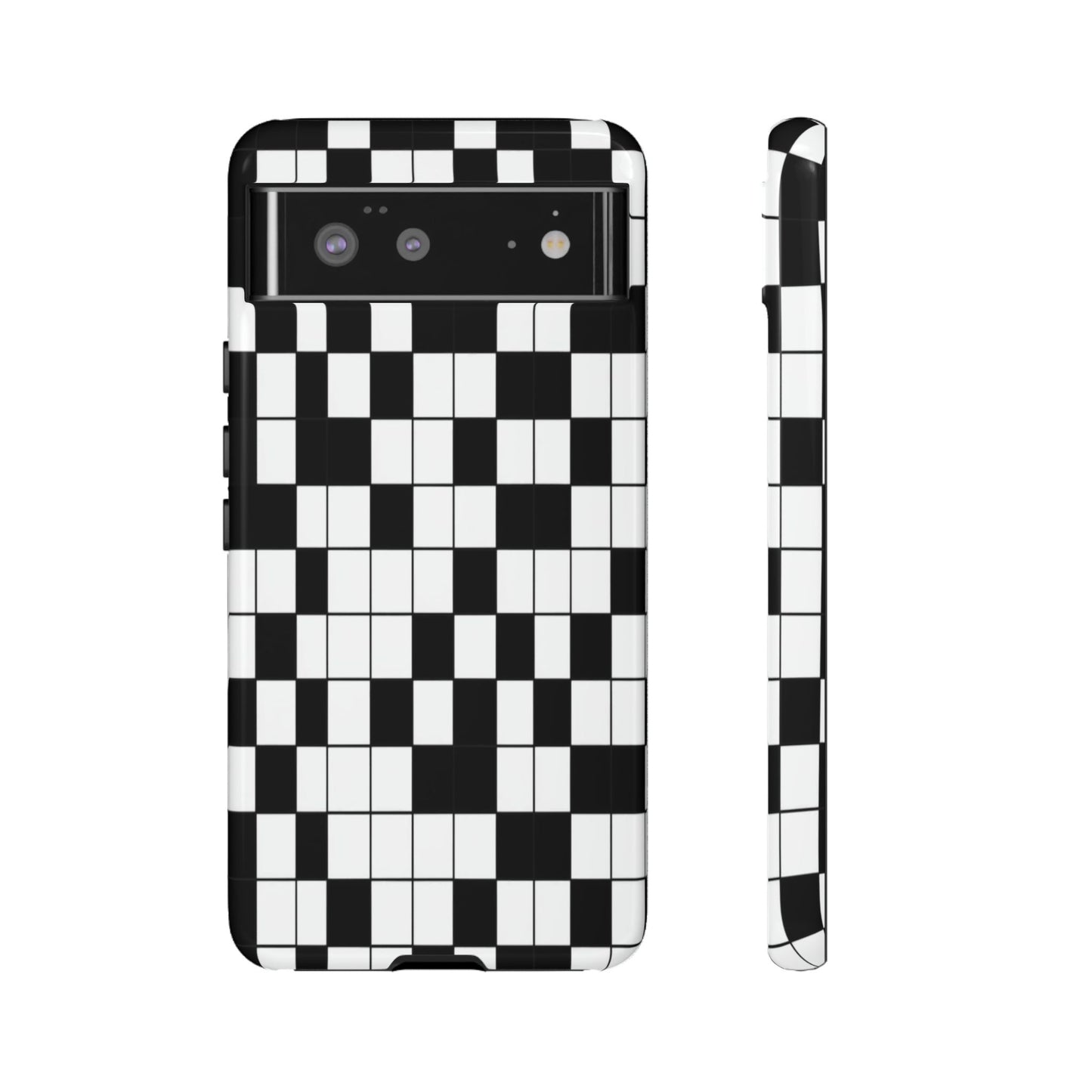 Crossword Grid Phone Case — Black & White Puzzle Pattern Tough Phone Cover