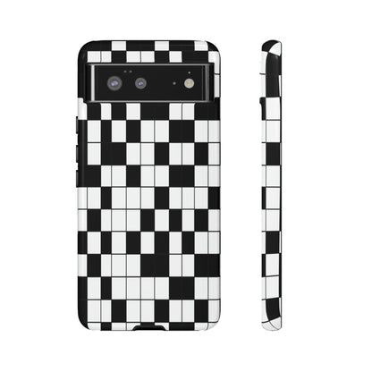Crossword Grid Phone Case — Black & White Puzzle Pattern Tough Phone Cover