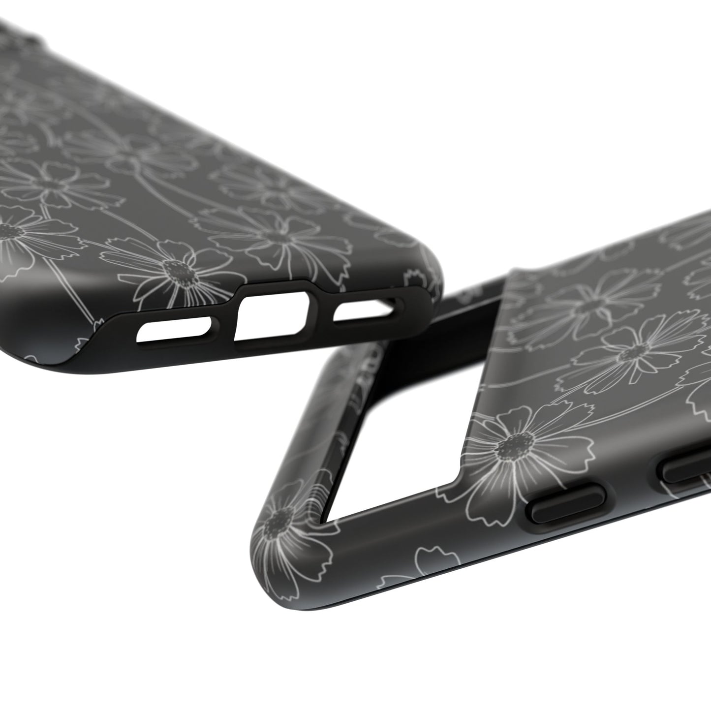 Floral Doodle Tough Phone Case — Black & Gray Daisy Pattern