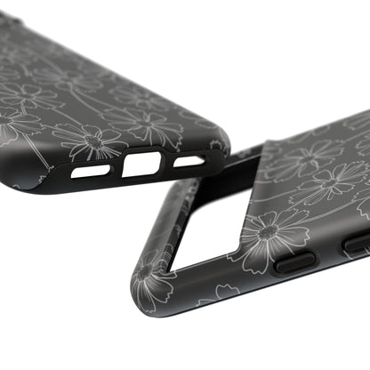 Floral Doodle Tough Phone Case — Black & Gray Daisy Pattern