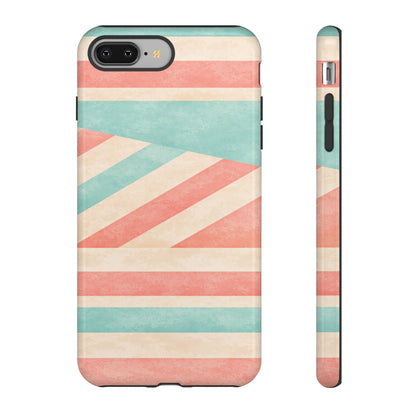 Pastel Stripes Tough Phone Case – Retro Coral & Teal Protective Cover