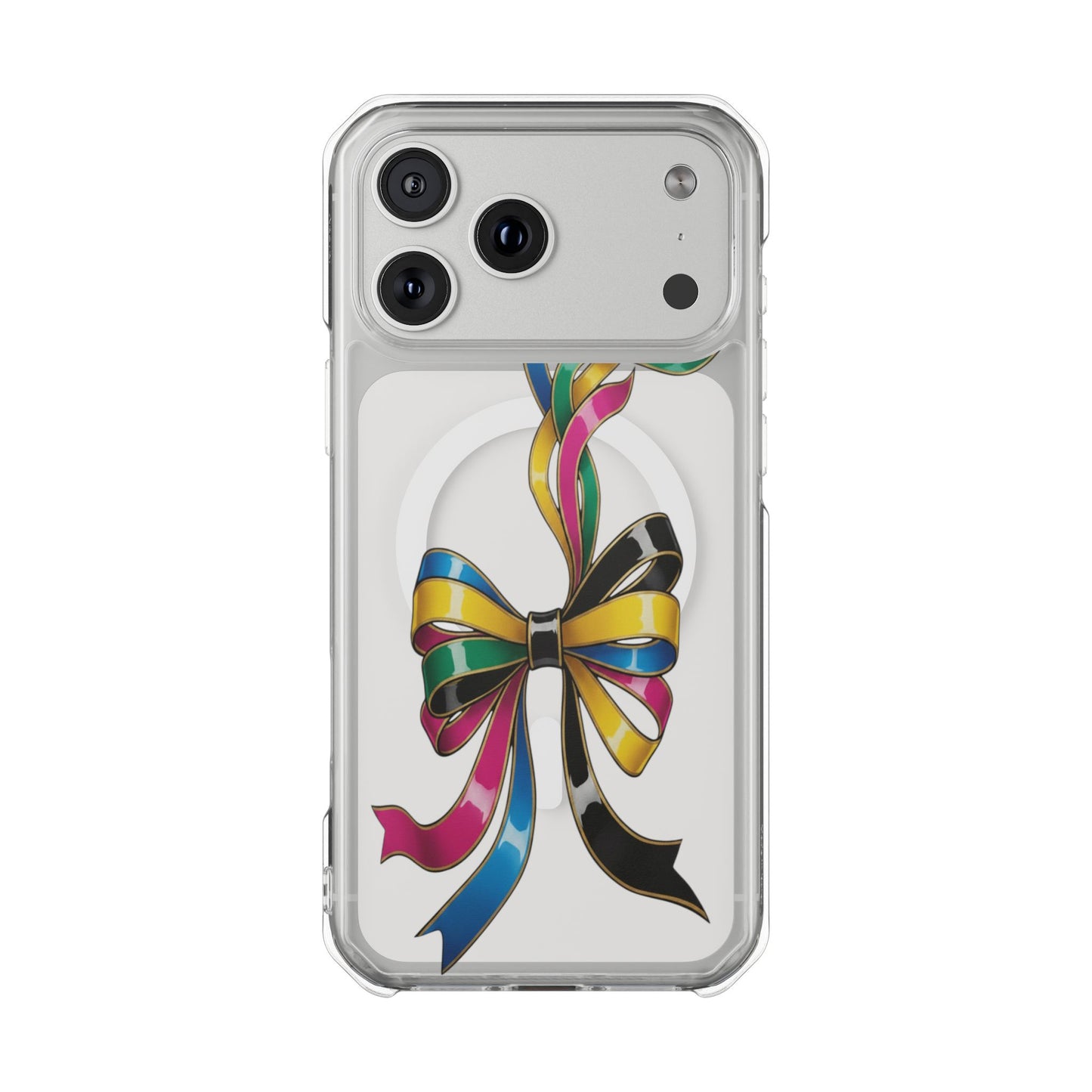Clear Magnetic Phone Case — Colorful Ribbon Bow Design
