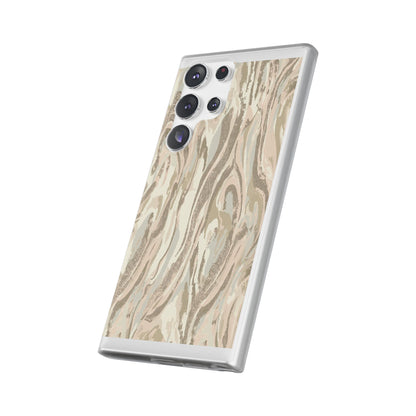 Neutral Marble Swirl Flexi Phone Case — Beige Abstract Protective Cover