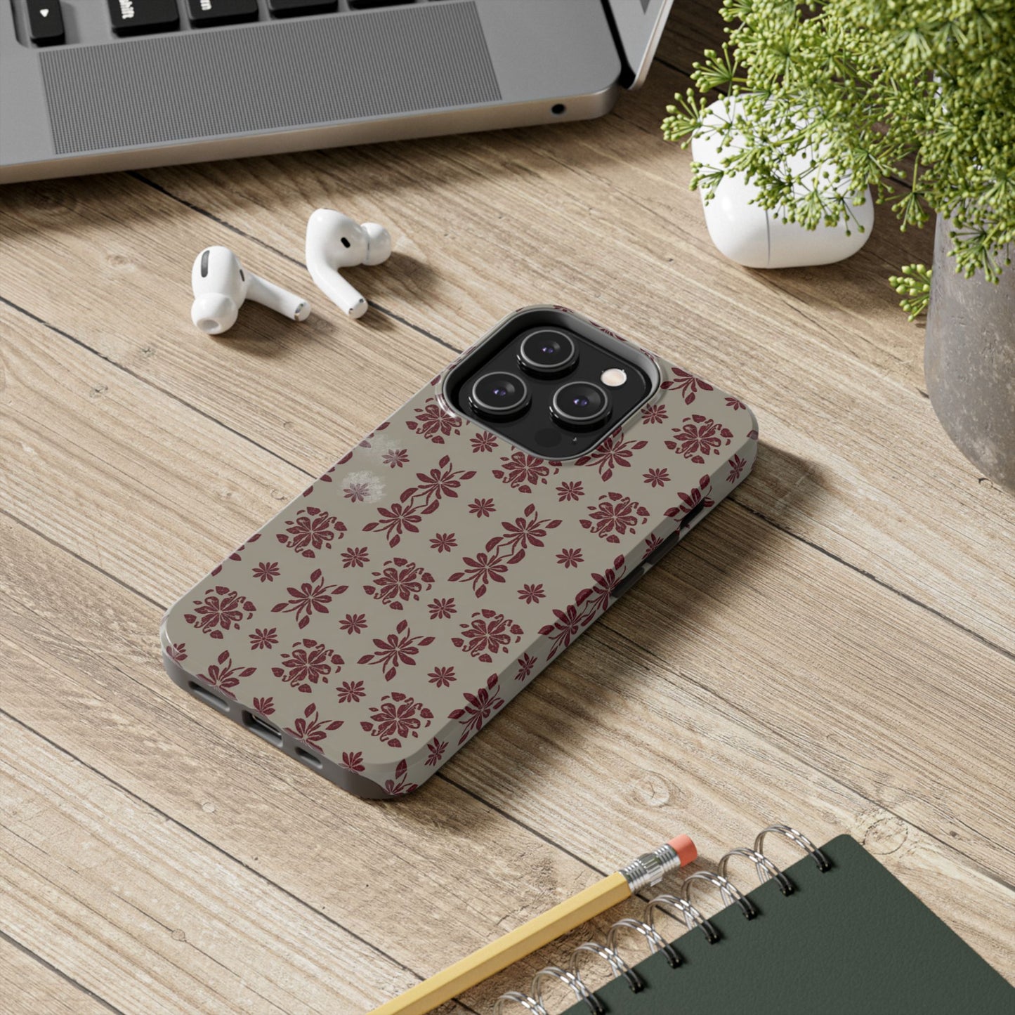Tough Phone Case — Vintage Red Floral Pattern Protective Cover