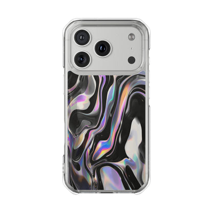 Magnetic Clear Impact Phone Case — Iridescent Black Marble Design