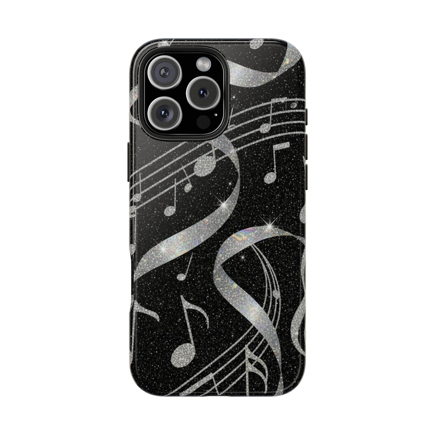 Musical Notes Tough Phone Case – Glitter Black Musician Phone Cover