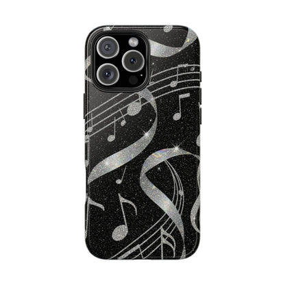 Musical Notes Tough Phone Case – Glitter Black Musician Phone Cover