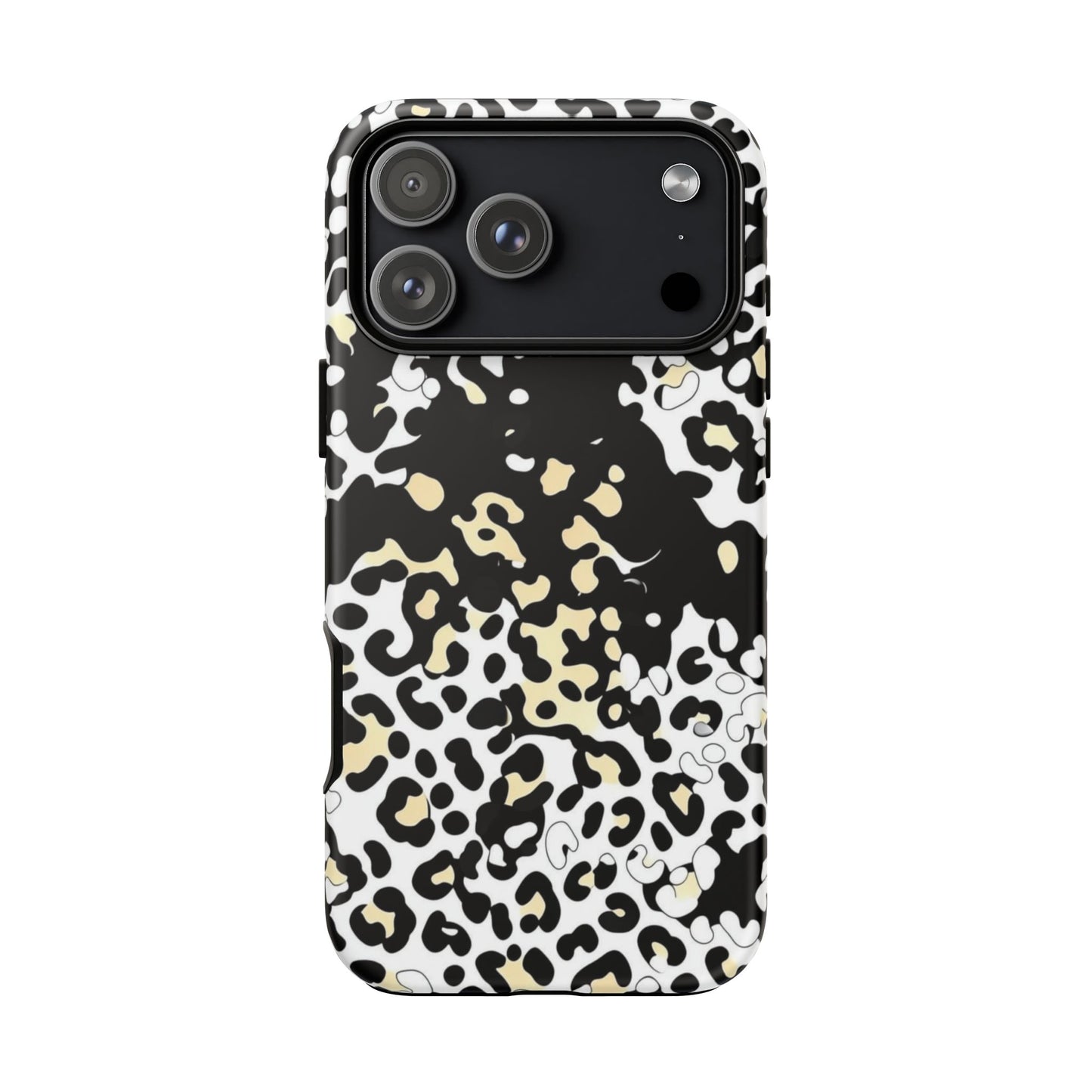 Leopard Splash Tough Phone Case — Black & Cream Animal Print Protective Cover