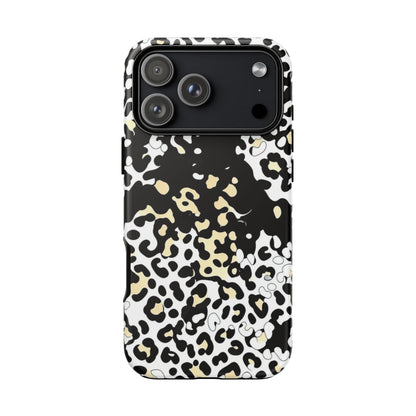 Leopard Splash Tough Phone Case — Black & Cream Animal Print Protective Cover